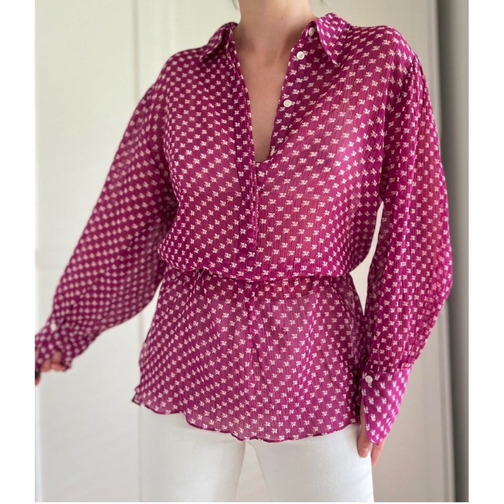 Malene Birger Lacerosa Silk Cotton Blend Pegasus‎ Print Tie Waist Blouse 36/S